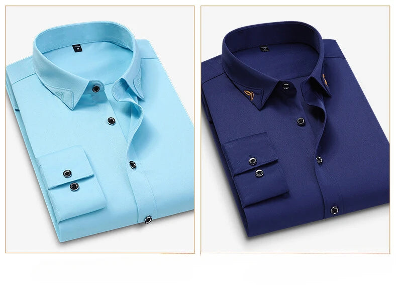 Men's Shirt Long-sleeved Lite Embroidered Business Shirt Classic Slim Formal Male Brand Dress