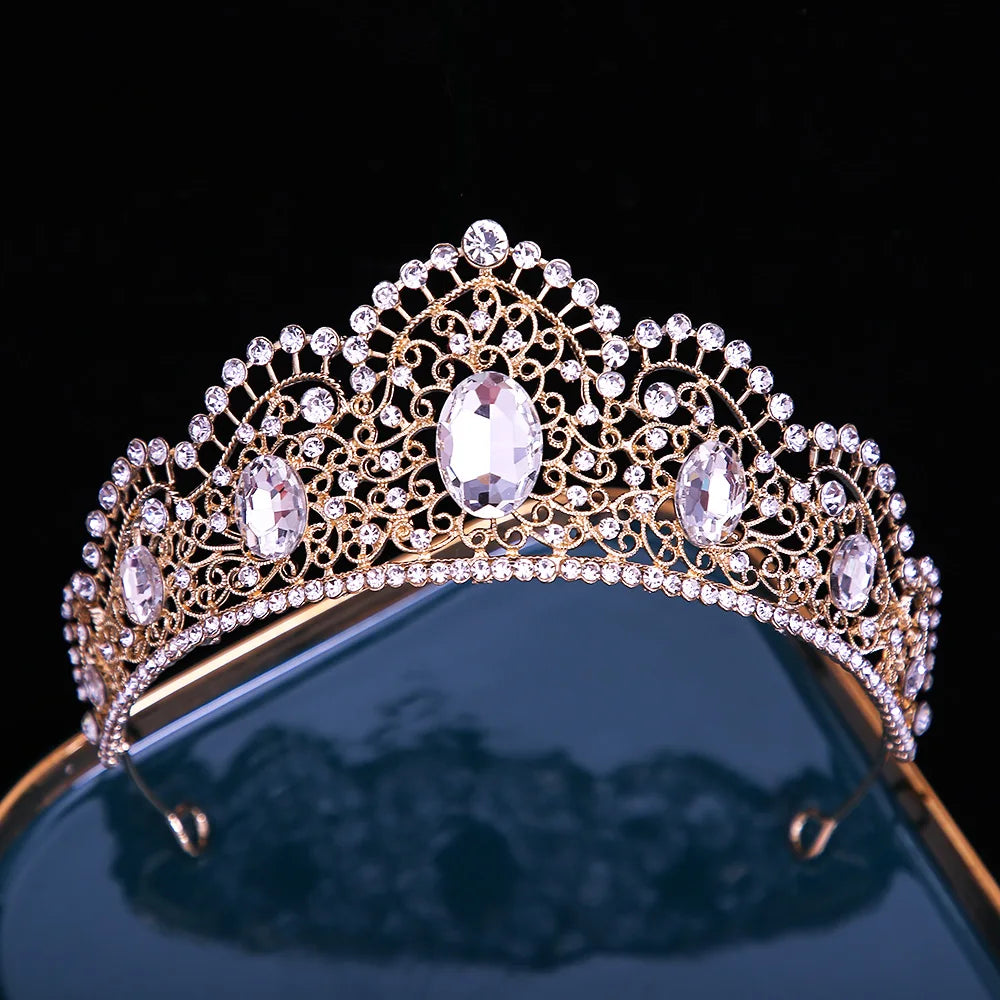 KMVEXO Vintage Baroque Fairy Crowns Bridle Crown Geometric Crystal Elf Tiaras for Women Wedding Costume