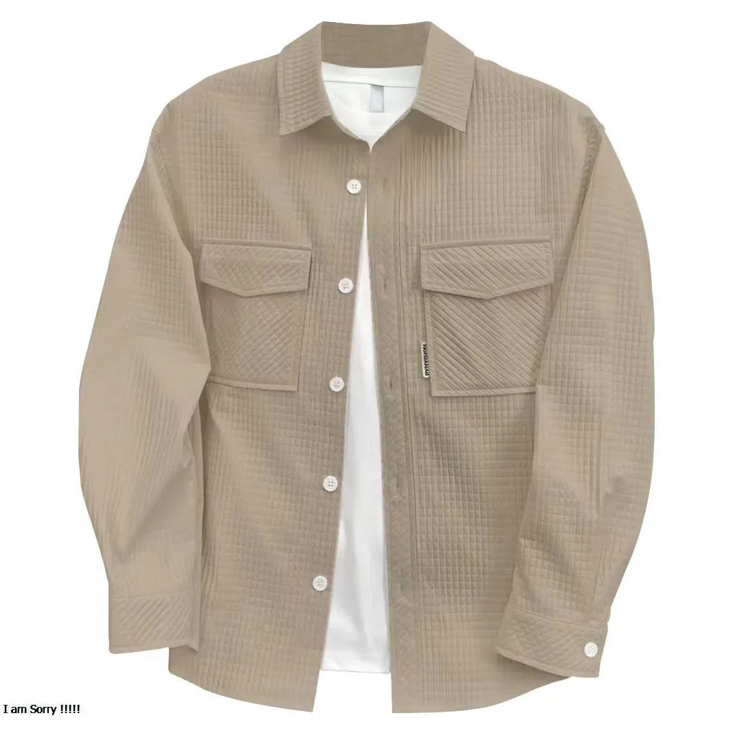 Spring and autumn Shirt men Waffle long-sleeved cargo casual shirt loose thin coat