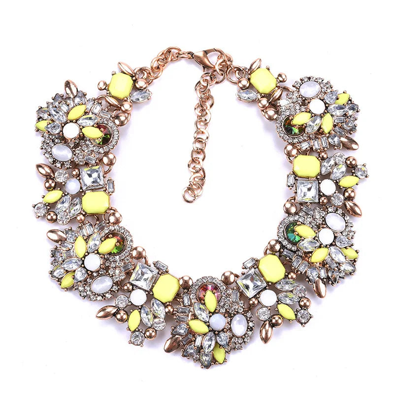 Handmade Necklace Artificial Jewellery Exaggerated Big Gem Crystal Rhinestone Choker Kundan Chunky Necklace for Women