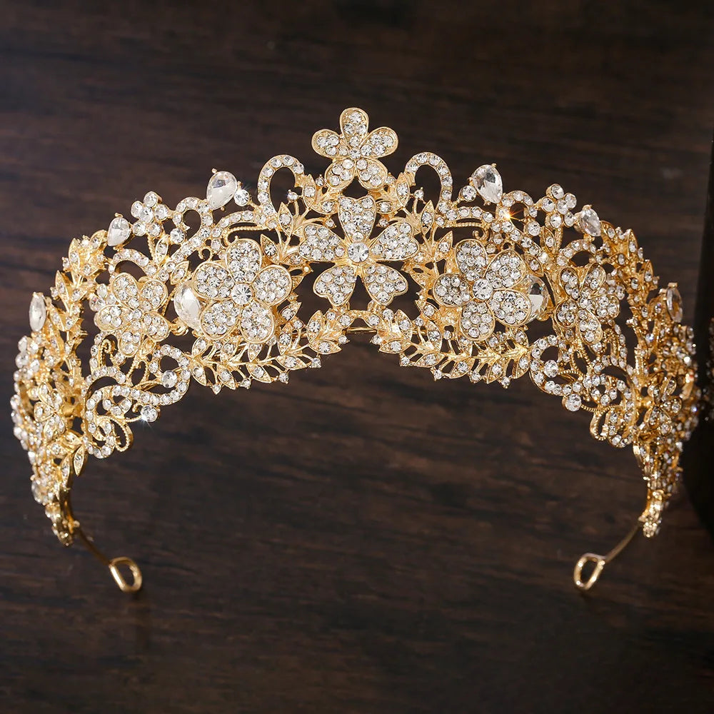 KMVEXO Vintage Baroque Fairy Crowns Bridle Crown Geometric Crystal Elf Tiaras for Women Wedding Costume Flower Design