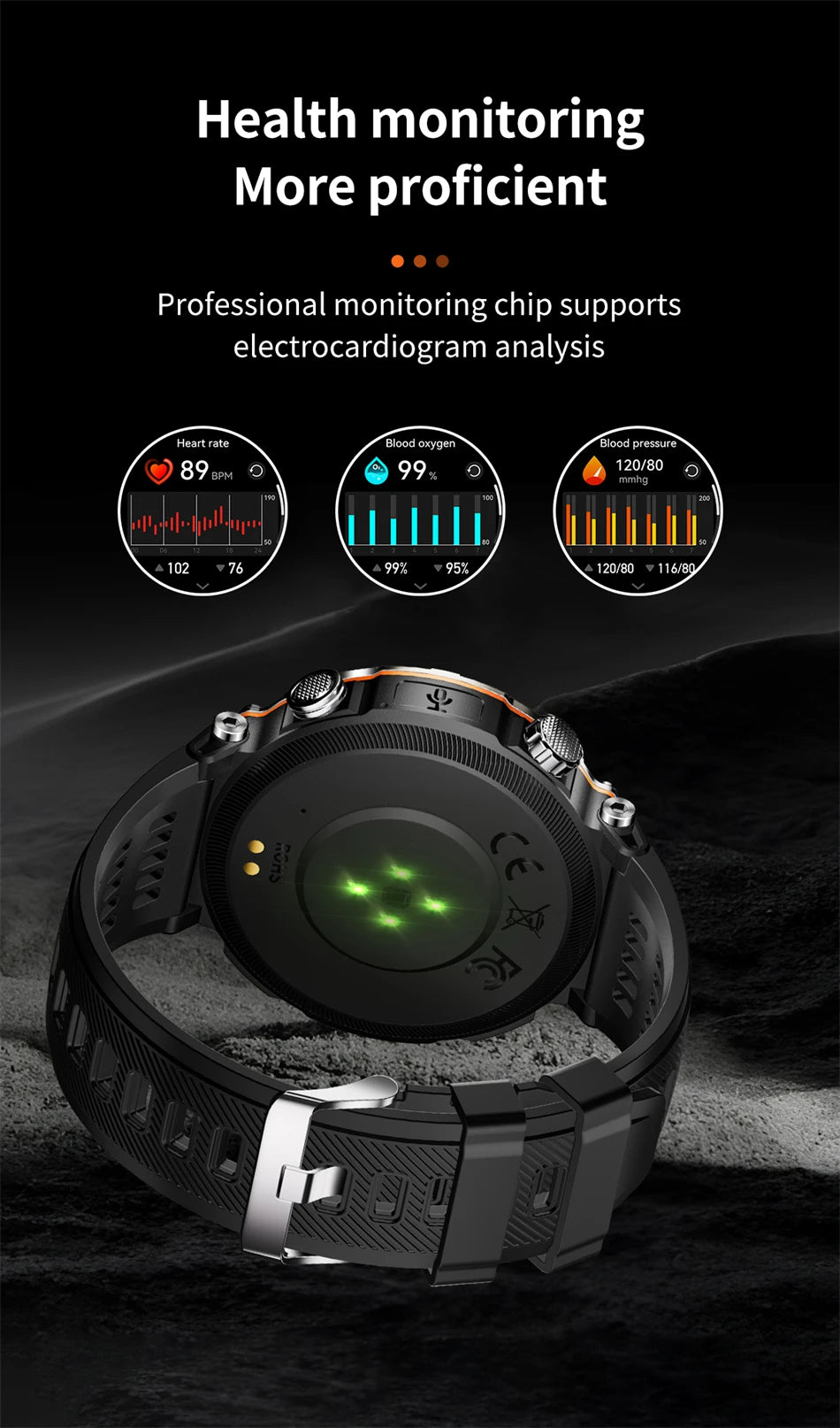 LIGE Smart Watch 600mah Battery LED Flashlight Compass Military Sport Watches Bluetooth Call Waterproof