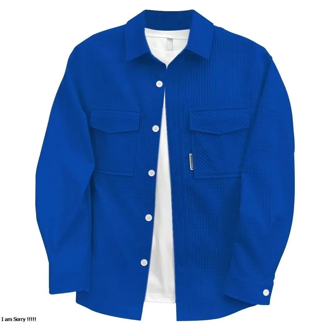 Spring and autumn Shirt men Waffle long-sleeved cargo casual shirt loose thin coat