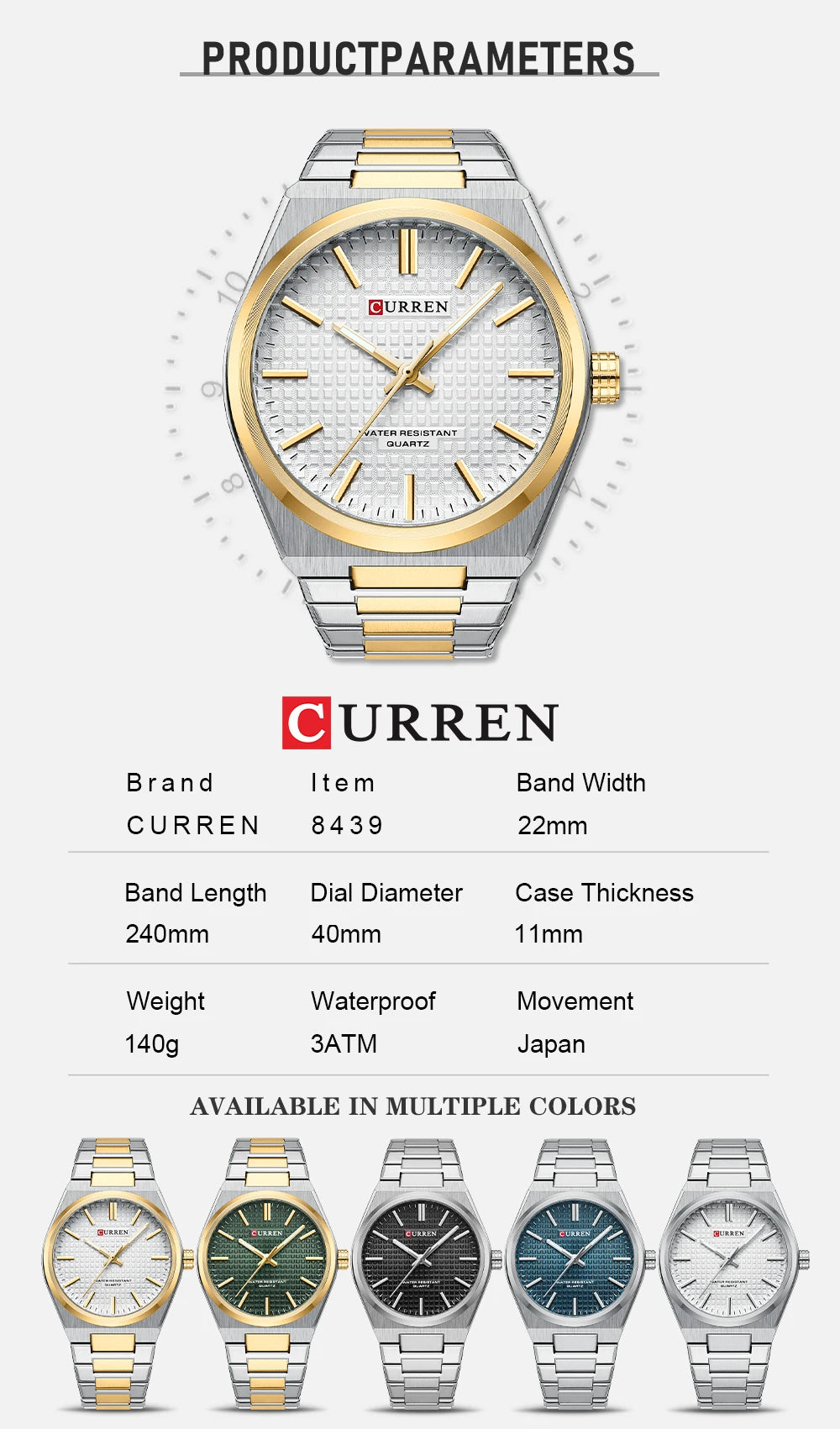 Men Quartz Watches CURREN 30M Waterproof Stainless Steel Quartz Date Clock Wristwatch Style Watch for Men