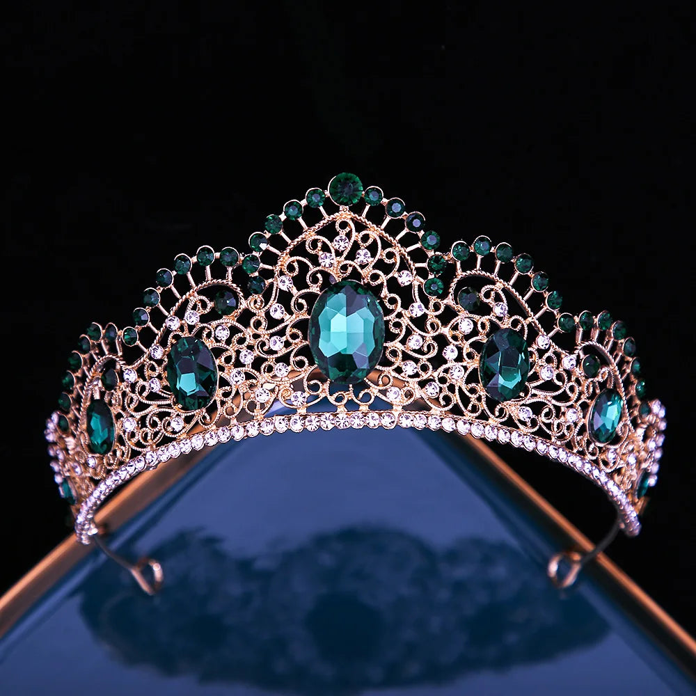 KMVEXO Vintage Baroque Fairy Crowns Bridle Crown Geometric Crystal Elf Tiaras for Women Wedding Costume