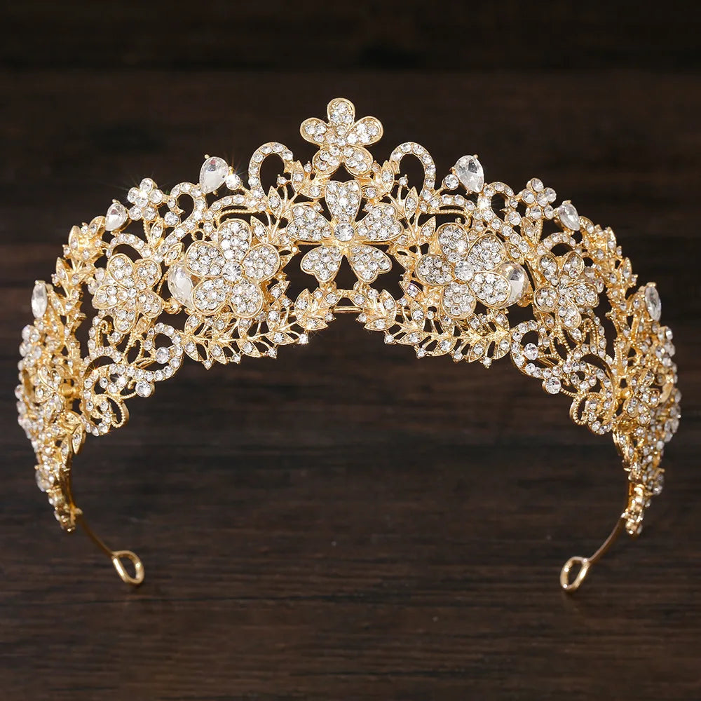 KMVEXO Vintage Baroque Fairy Crowns Bridle Crown Geometric Crystal Elf Tiaras for Women Wedding Costume Flower Design