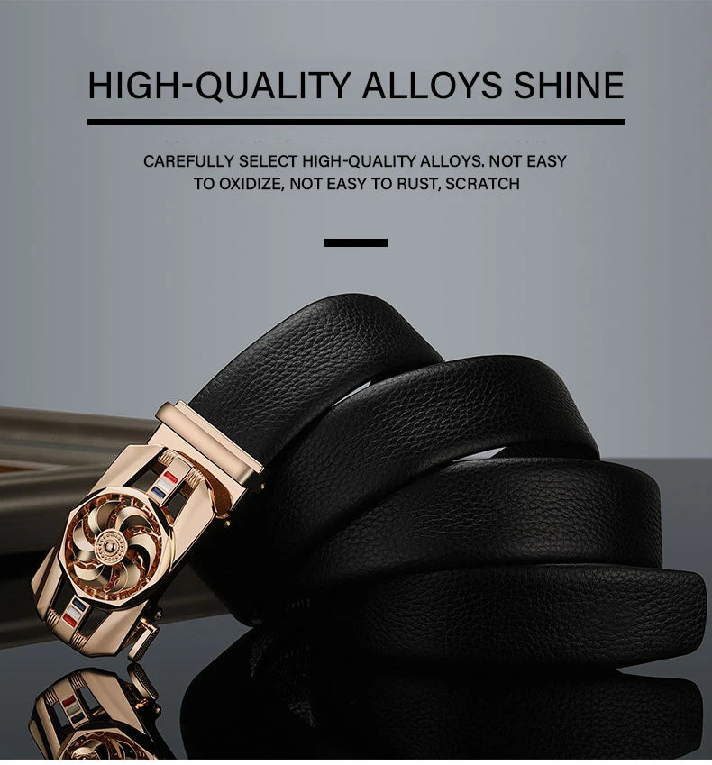 Men Genuine Leather Belt Metal Rotatable Buckle Adjustable Leather Belt