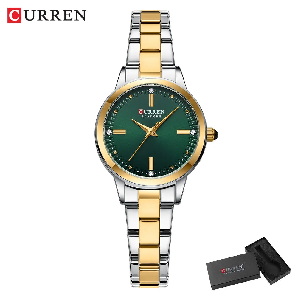 Women Watches CURREN Round Dial Quartz Watches with Stainless Steel Bracelet Wristwatches