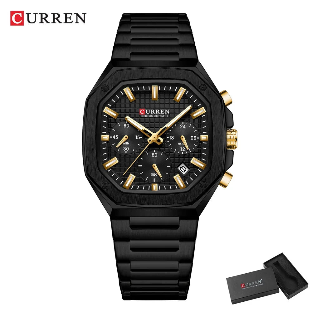 Men Quartz Watches CURREN Full Steel Waterproof Chronograph Wristwatch Men Relogio Masculino