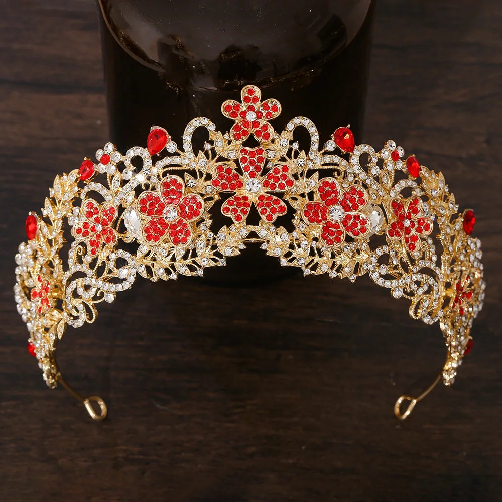 KMVEXO Vintage Baroque Fairy Crowns Bridle Crown Geometric Crystal Elf Tiaras for Women Wedding Costume Flower Design