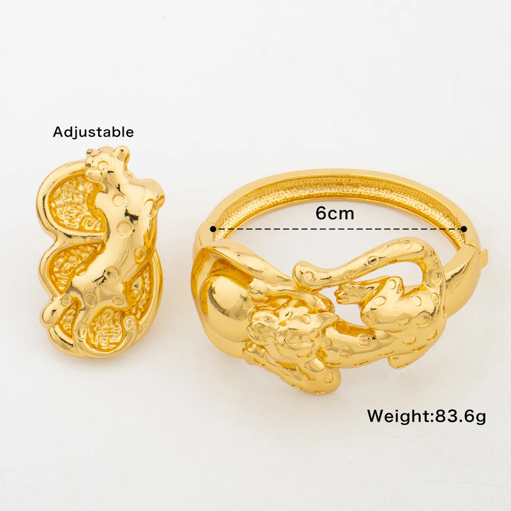 Golden Color Bangle with Ring Set for Party Hand Bracelet Cocktail Ring Bride Set Jewelry