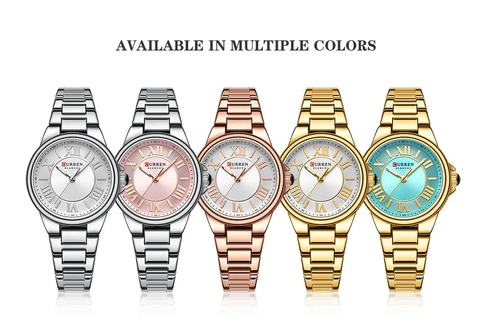 Women Watch CURREN Wristwatches Thin Quartz Watch with Luminous Hands Stainless Steel Bracelet