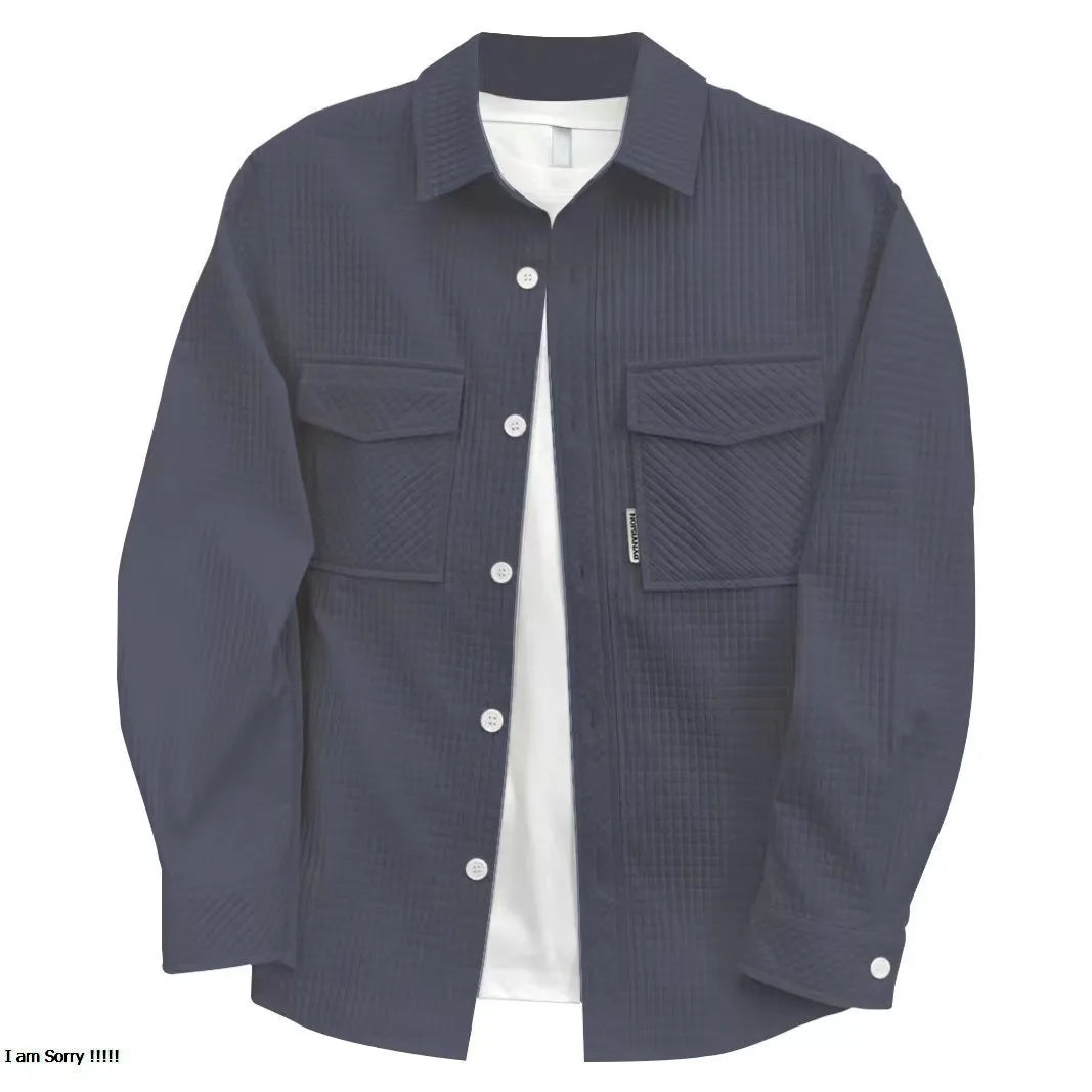 Spring and autumn Shirt men Waffle long-sleeved cargo casual shirt loose thin coat