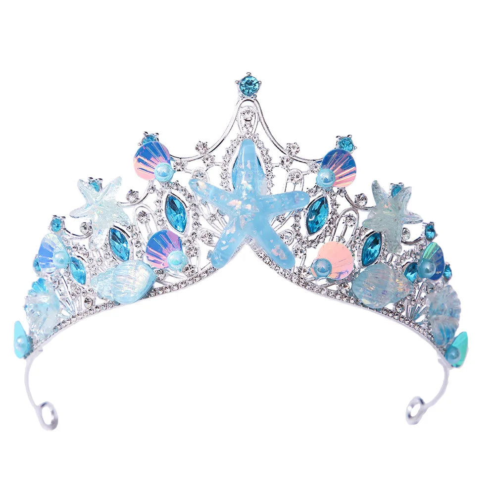 KMVEXO Mermaid Fish Crowns Ocean Style Costume Seashell Starfish Tiaras for Girls Fairy and Bridle Crown