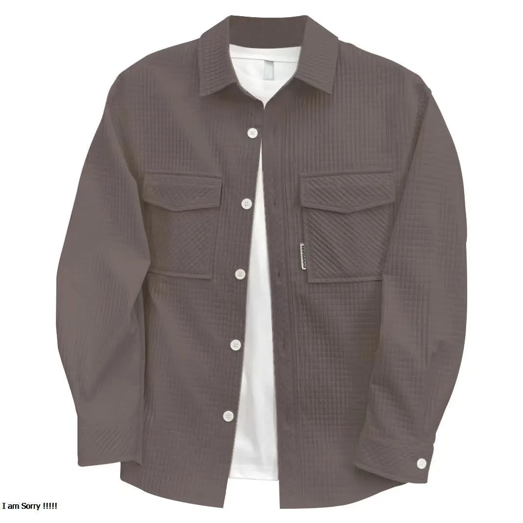 Spring and autumn Shirt men Waffle long-sleeved cargo casual shirt loose thin coat