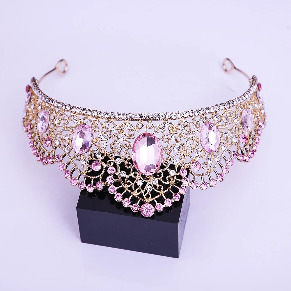 KMVEXO Vintage Baroque Fairy Crowns Bridle Crown Geometric Crystal Elf Tiaras for Women Wedding Costume