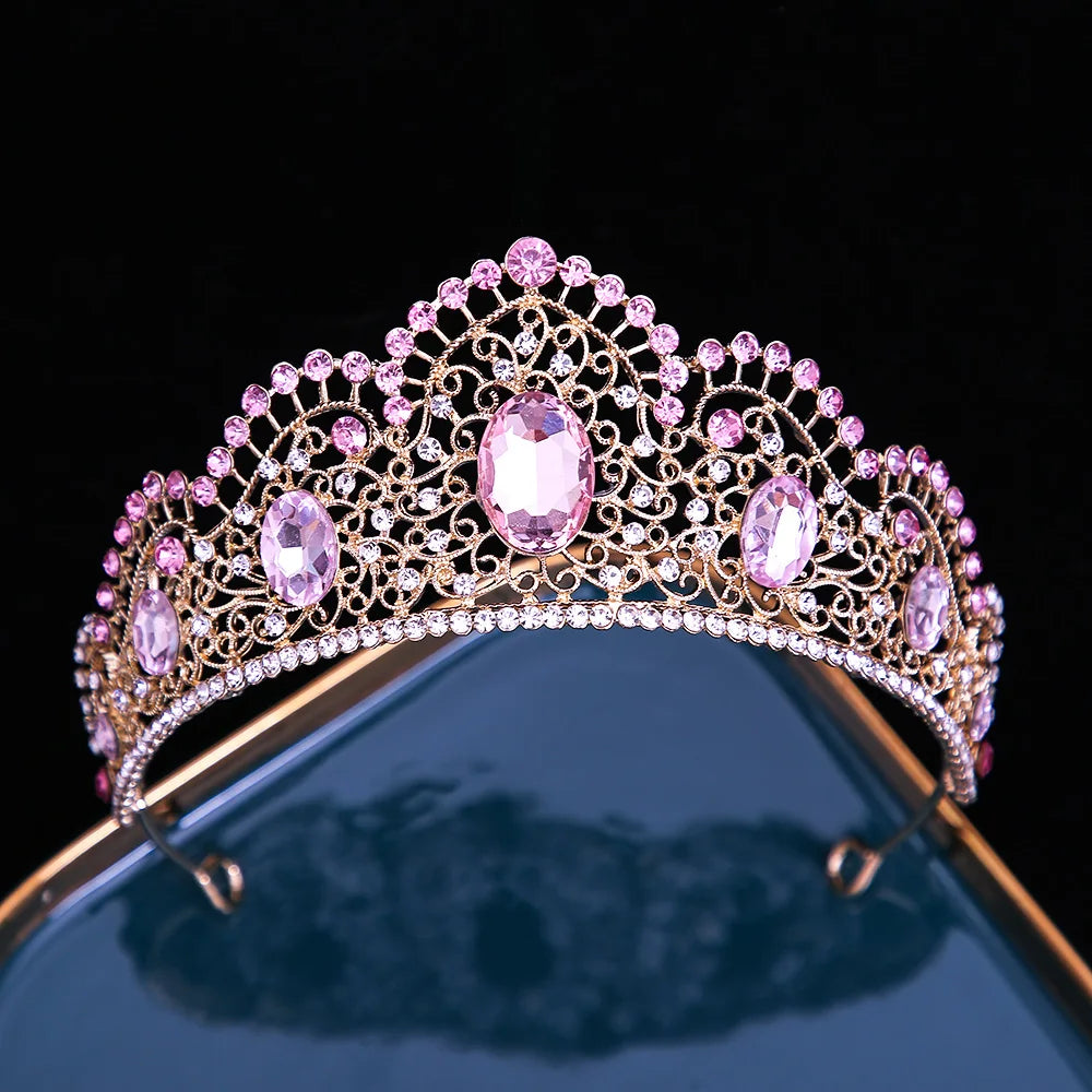KMVEXO Vintage Baroque Fairy Crowns Bridle Crown Geometric Crystal Elf Tiaras for Women Wedding Costume