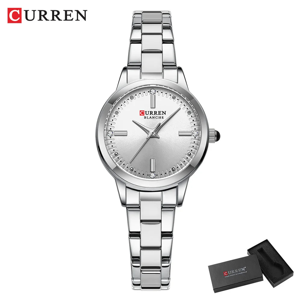 Women Watches CURREN Round Dial Quartz Watches with Stainless Steel Bracelet Wristwatches
