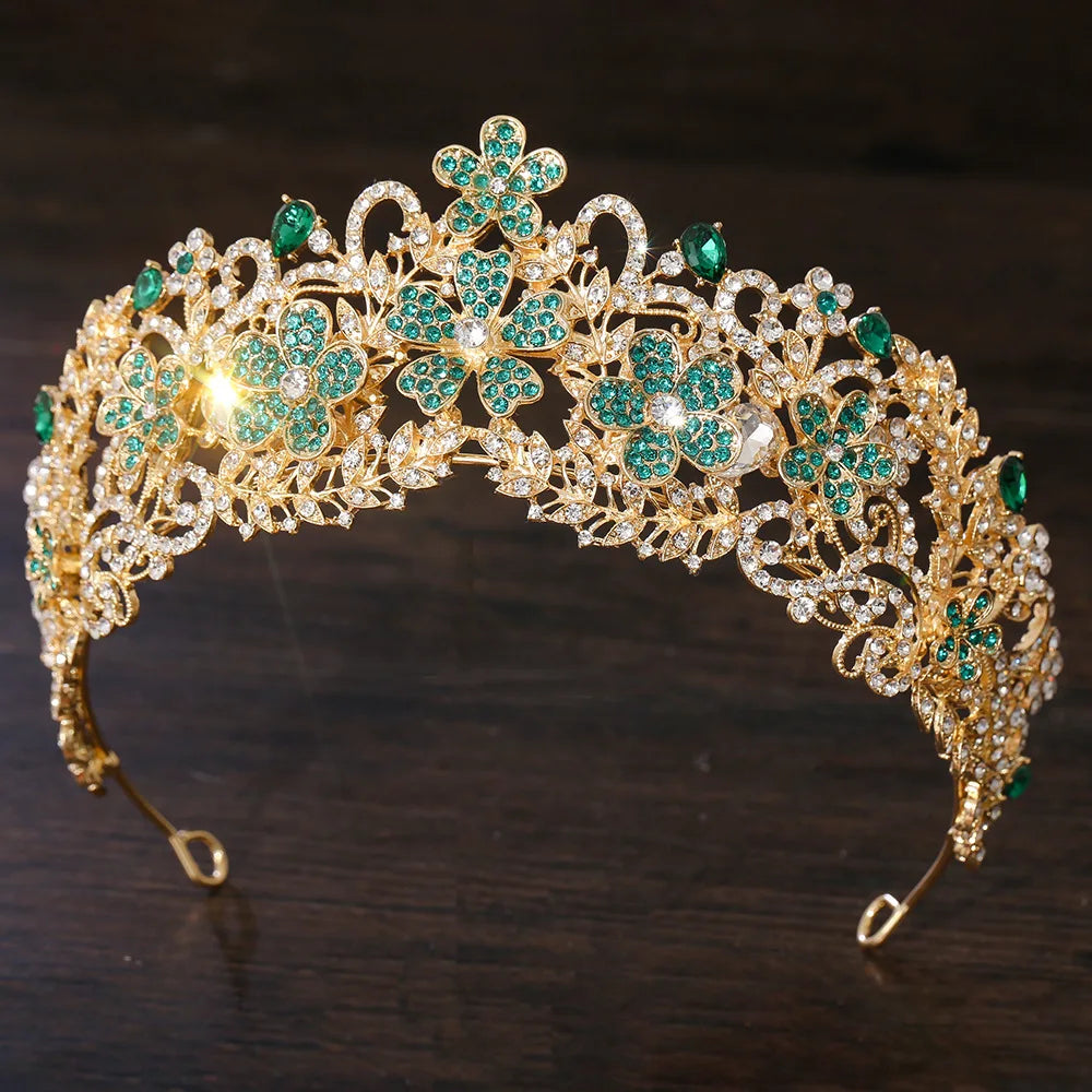 KMVEXO Vintage Baroque Fairy Crowns Bridle Crown Geometric Crystal Elf Tiaras for Women Wedding Costume Flower Design