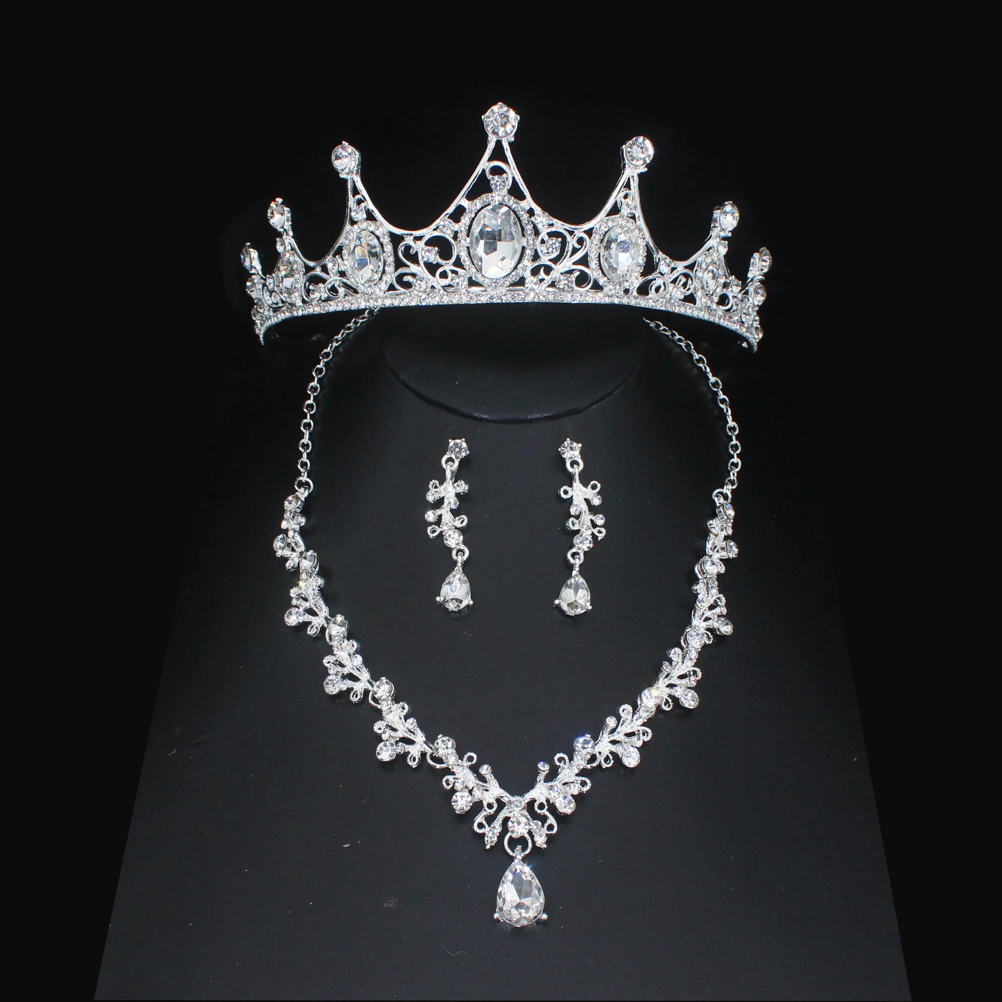 Crystal Wedding Bridal Jewelry Sets Women/Girl Gold Color Tiara/Crown Earrings Choker Necklace Bride Jewelry Set