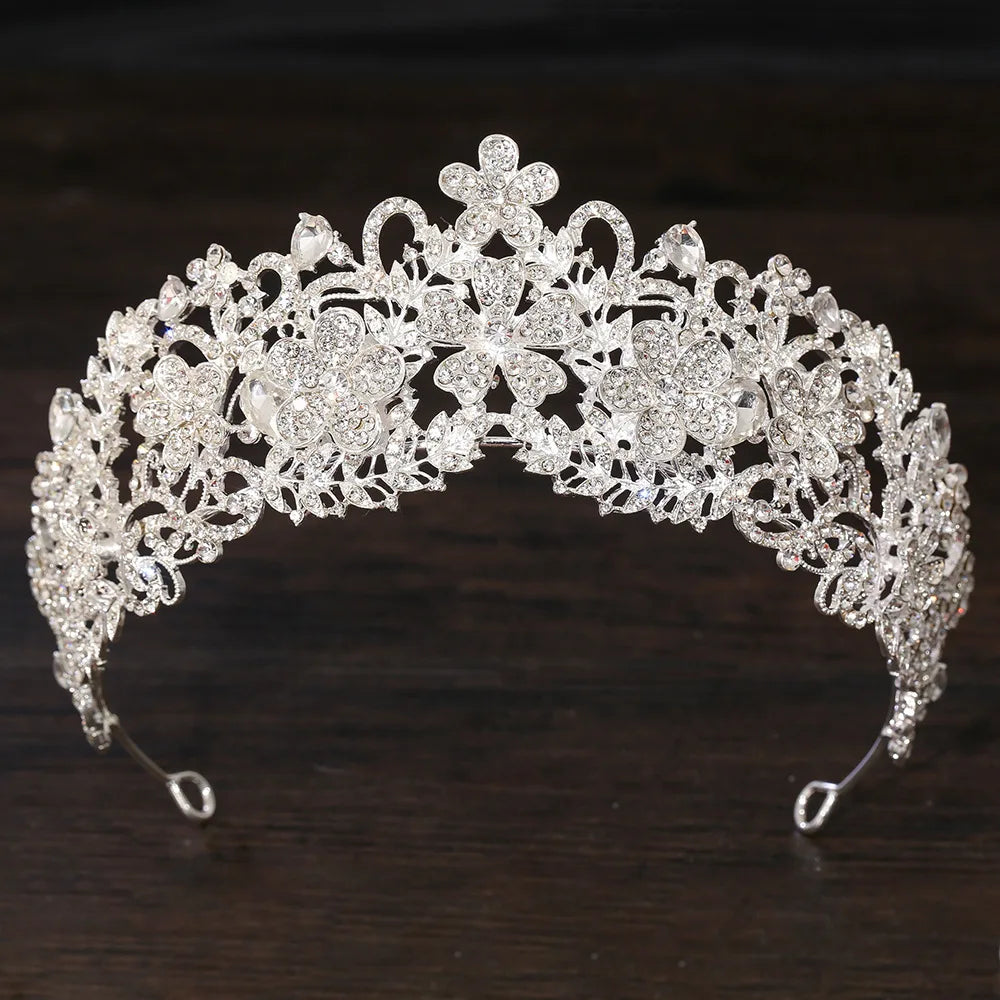 KMVEXO Vintage Baroque Fairy Crowns Bridle Crown Geometric Crystal Elf Tiaras for Women Wedding Costume Flower Design