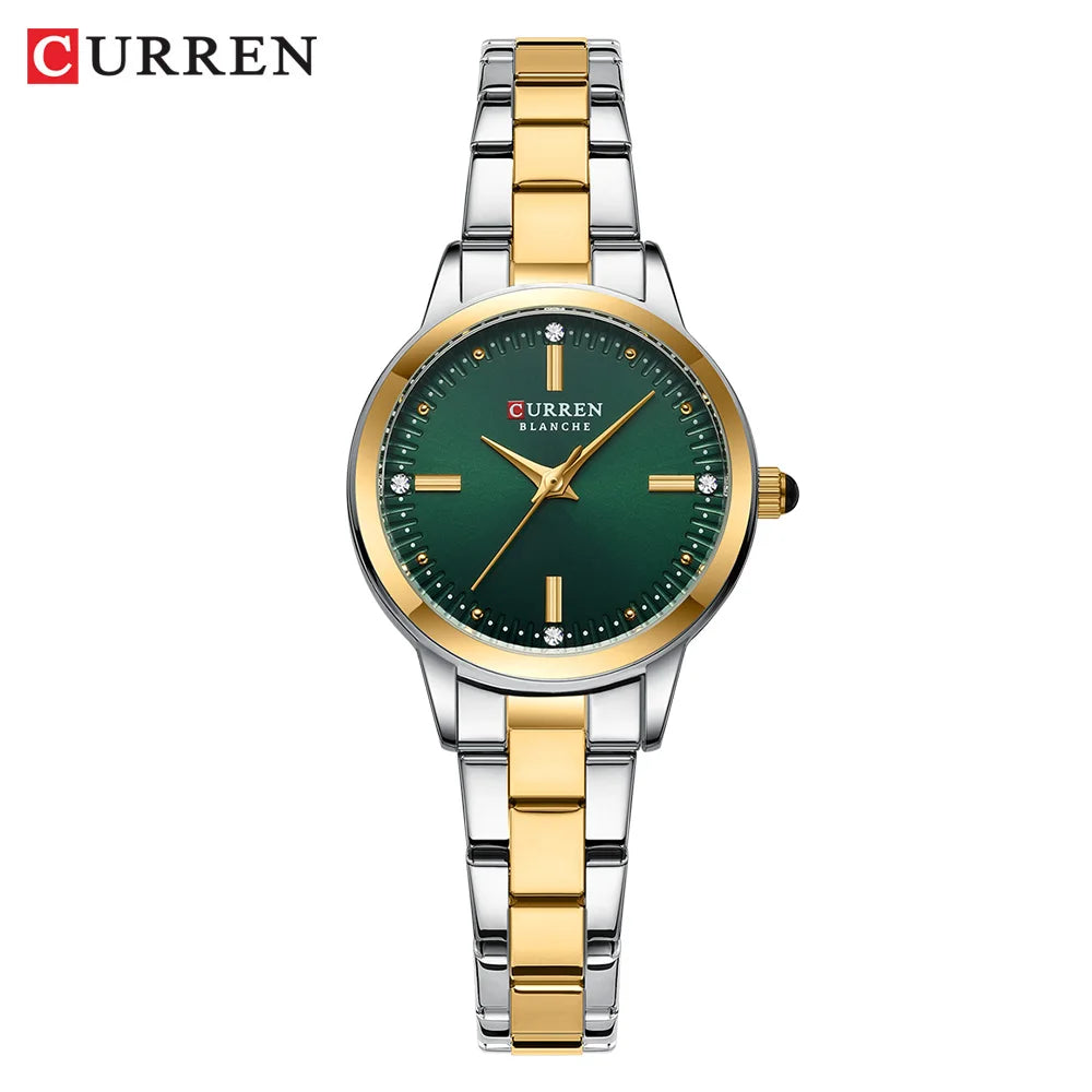 Women Watches CURREN Round Dial Quartz Watches with Stainless Steel Bracelet Wristwatches