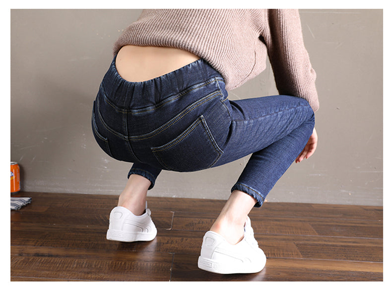 Women Jean Casual Thick Thermal Winter New Skinny Stretch waist Jeans Fleece Pencil Pants Plush Warm Trousers