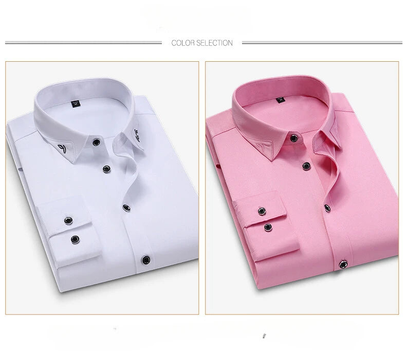 Men's Shirt Long-sleeved Lite Embroidered Business Shirt Classic Slim Formal Male Brand Dress