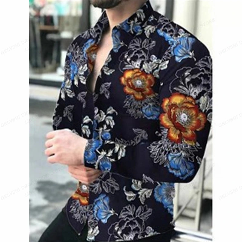 Men's Shirt Hawaii Tropical 3D Printed Floral Pattern Men Shirt Fashion Comfortable Long Sleeve Beach Roll