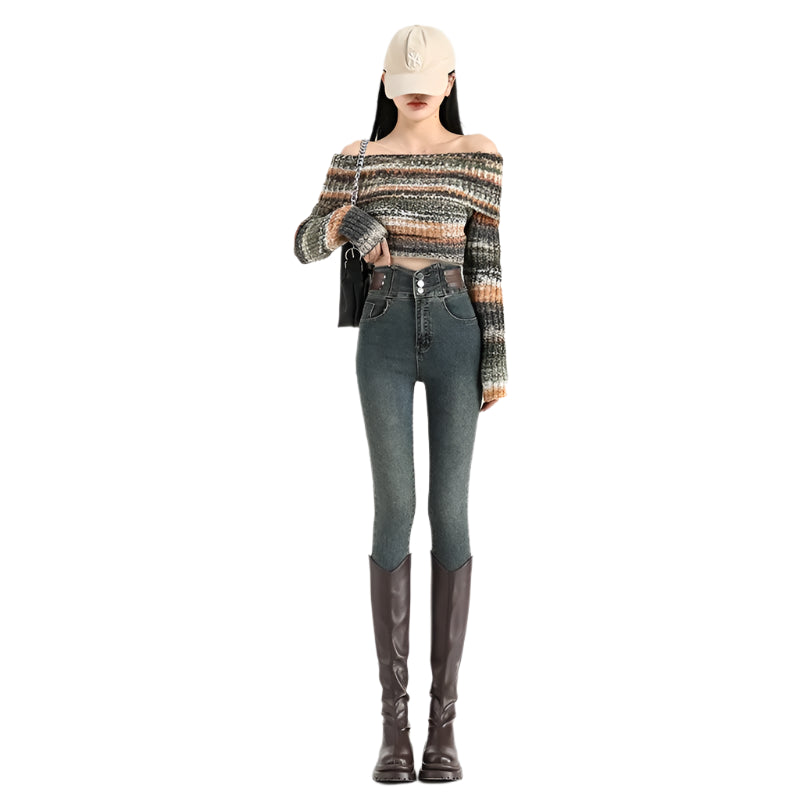 High Waist Women Jean Pant New Women's Fleece Jeans Winter Warm Thermal Slim Casual Velvet Elastic Pencil Trousers