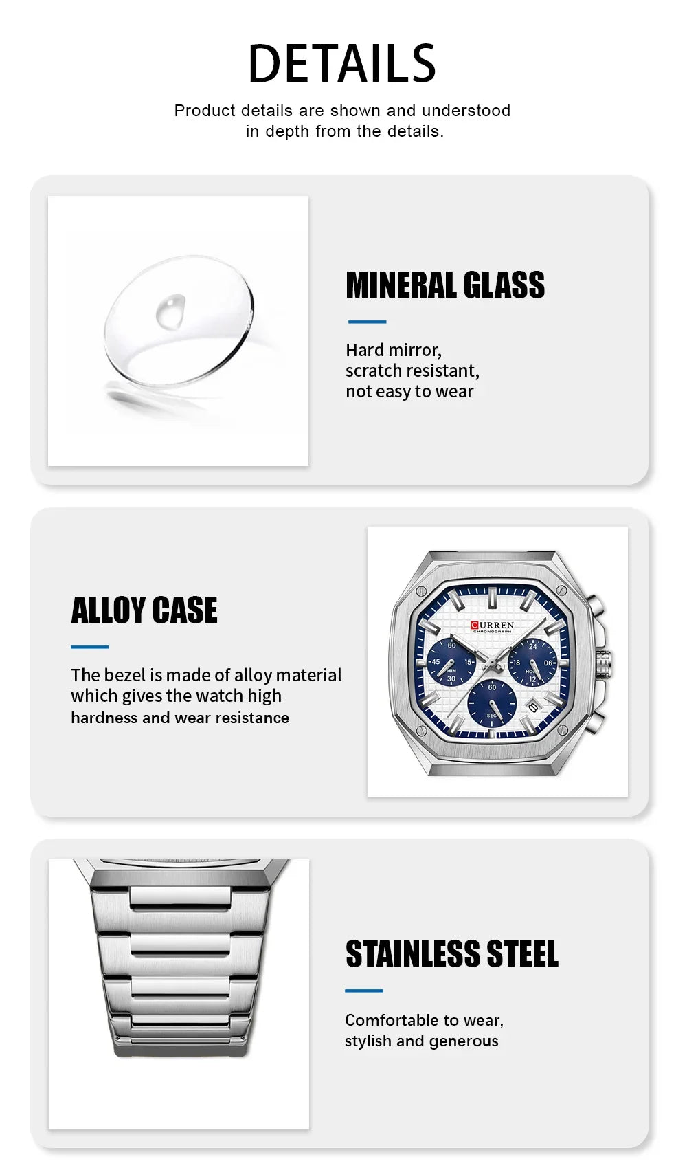 Men Quartz Watches CURREN Full Steel Waterproof Chronograph Wristwatch Men Relogio Masculino