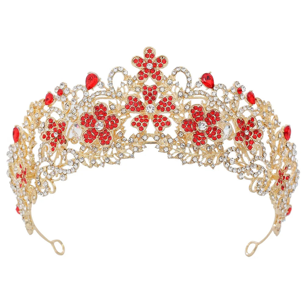 KMVEXO Vintage Baroque Fairy Crowns Bridle Crown Geometric Crystal Elf Tiaras for Women Wedding Costume Flower Design
