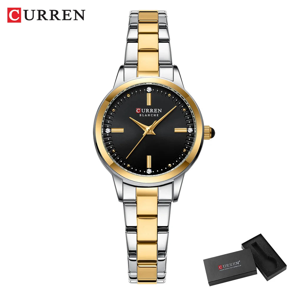 Women Watches CURREN Round Dial Quartz Watches with Stainless Steel Bracelet Wristwatches