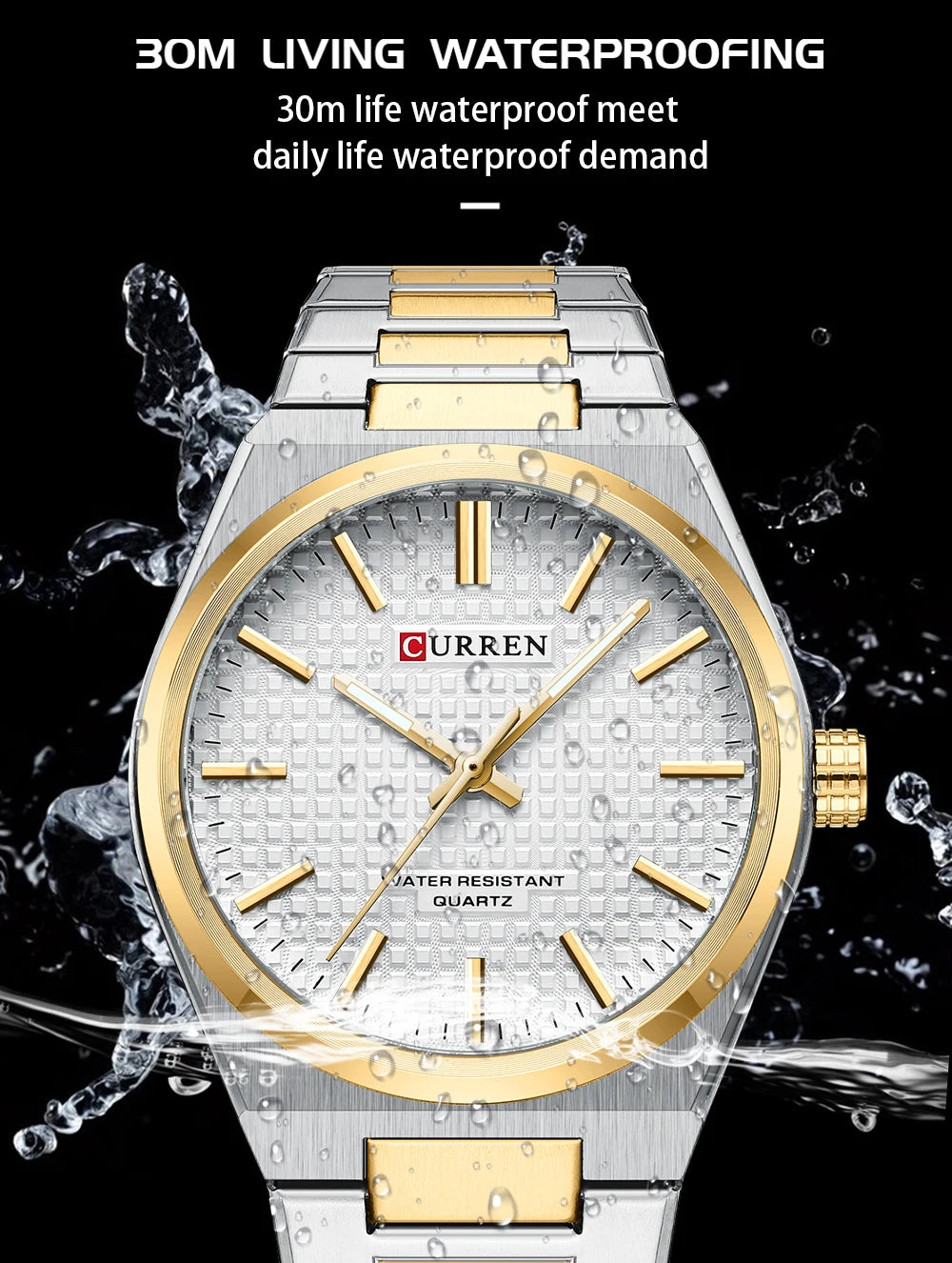 Men Quartz Watches CURREN 30M Waterproof Stainless Steel Quartz Date Clock Wristwatch Style Watch for Men
