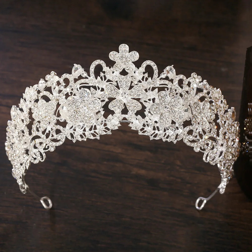 KMVEXO Vintage Baroque Fairy Crowns Bridle Crown Geometric Crystal Elf Tiaras for Women Wedding Costume Flower Design