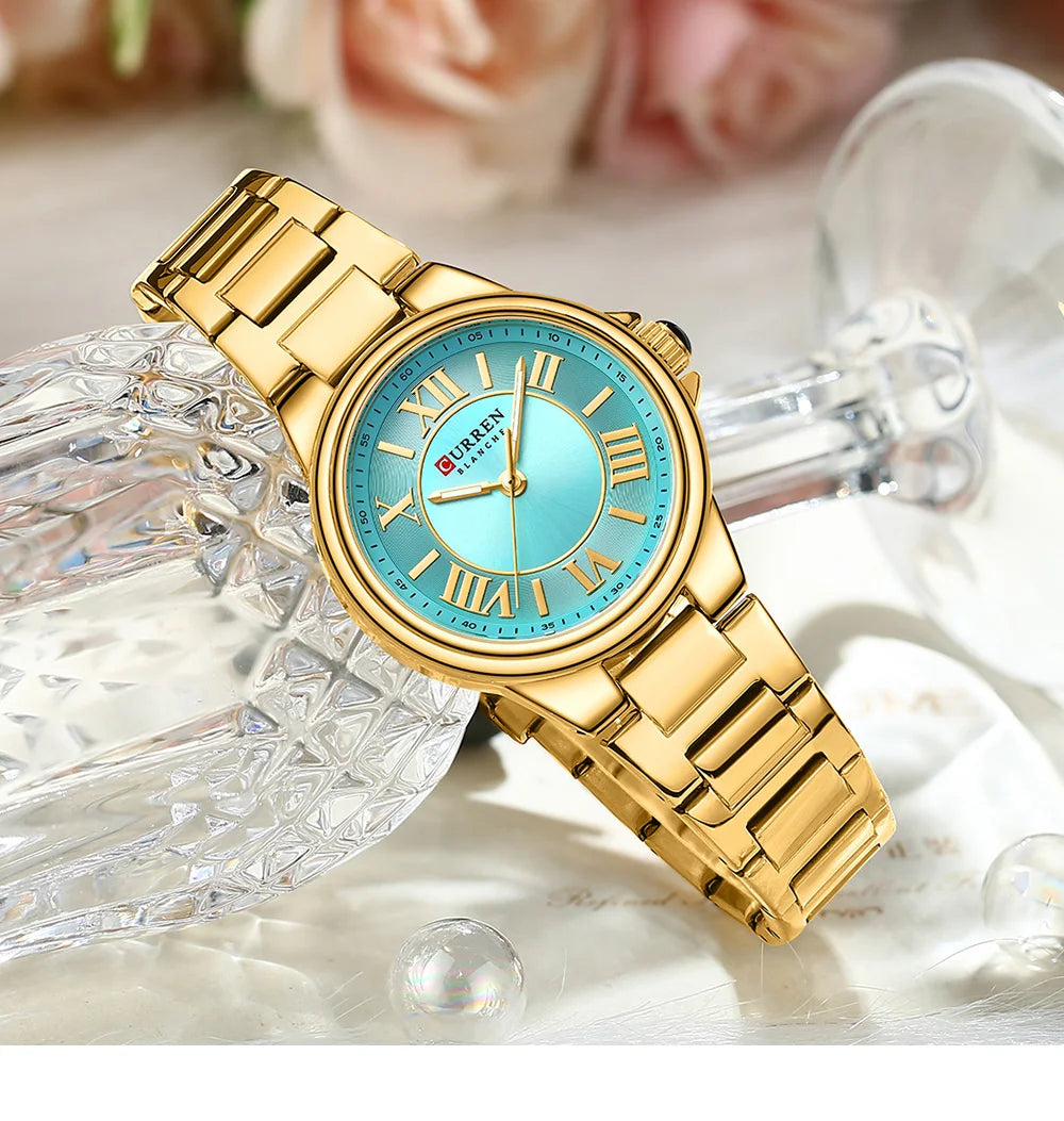 Women Watch CURREN Wristwatches Thin Quartz Watch with Luminous Hands Stainless Steel Bracelet