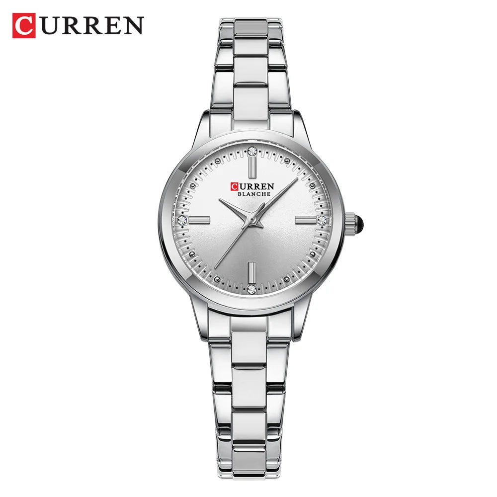 Women Watches CURREN Round Dial Quartz Watches with Stainless Steel Bracelet Wristwatches