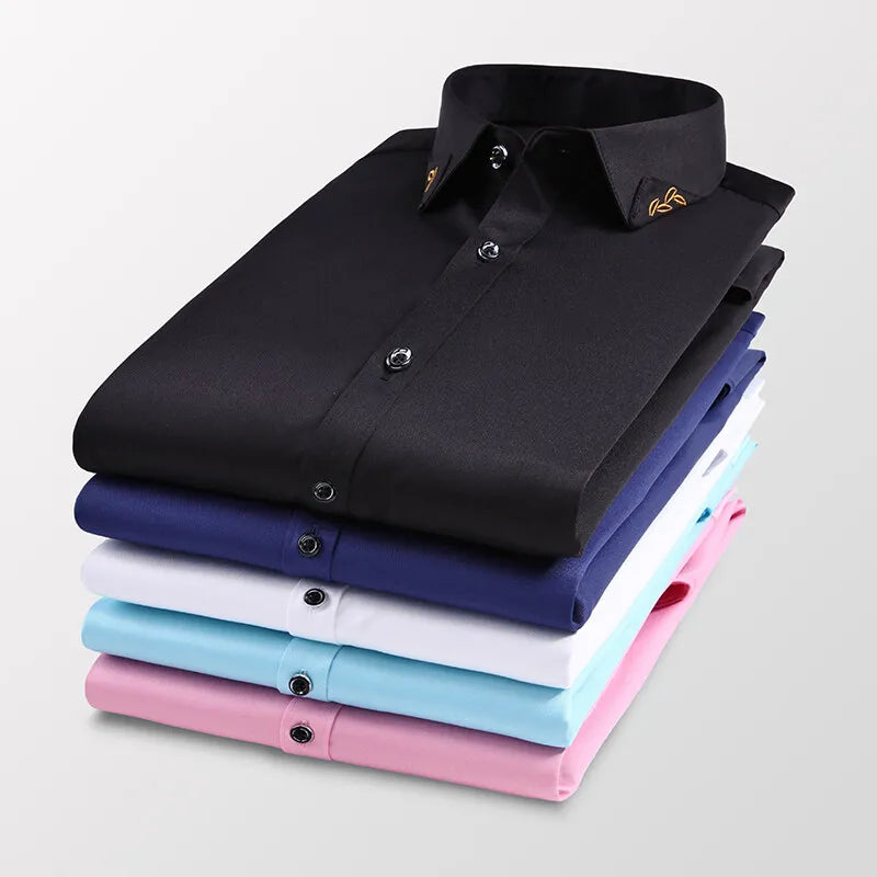 Men's Shirt Long-sleeved Lite Embroidered Business Shirt Classic Slim Formal Male Brand Dress