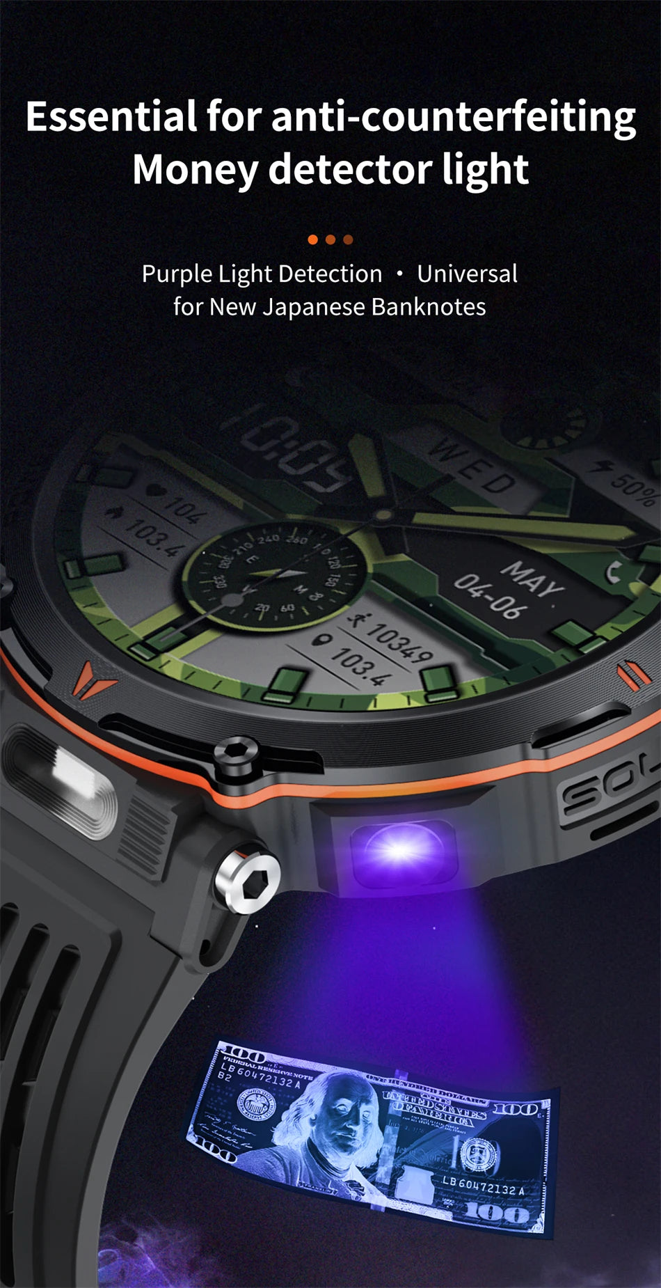 LIGE Smart Watch 600mah Battery LED Flashlight Compass Military Sport Watches Bluetooth Call Waterproof