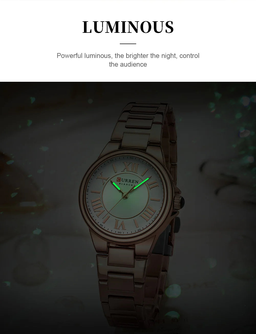 Women Watch CURREN Wristwatches Thin Quartz Watch with Luminous Hands Stainless Steel Bracelet