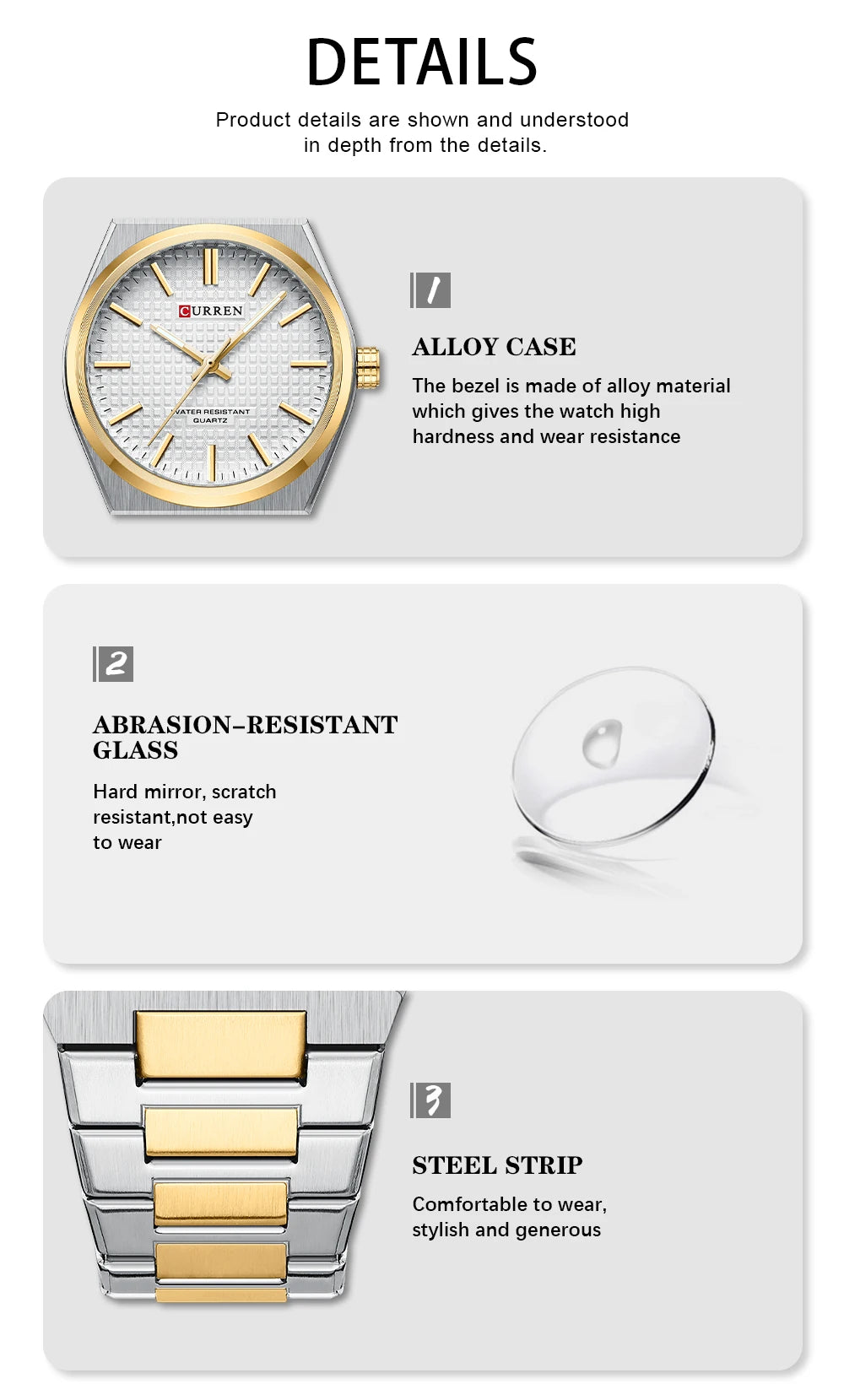 Men Quartz Watches CURREN 30M Waterproof Stainless Steel Quartz Date Clock Wristwatch Style Watch for Men