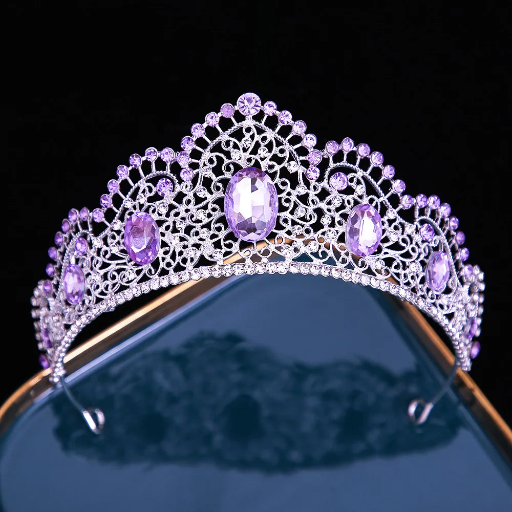 KMVEXO Vintage Baroque Fairy Crowns Bridle Crown Geometric Crystal Elf Tiaras for Women Wedding Costume