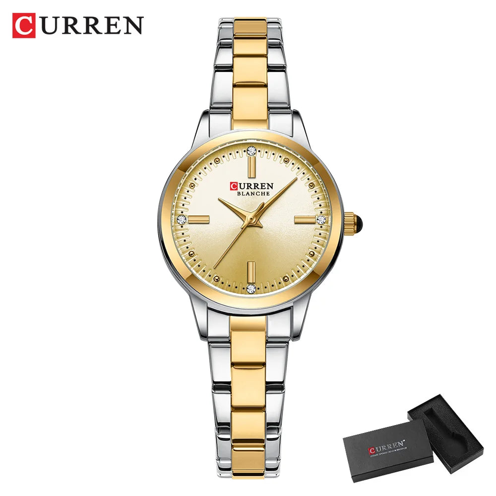 Women Watches CURREN Round Dial Quartz Watches with Stainless Steel Bracelet Wristwatches