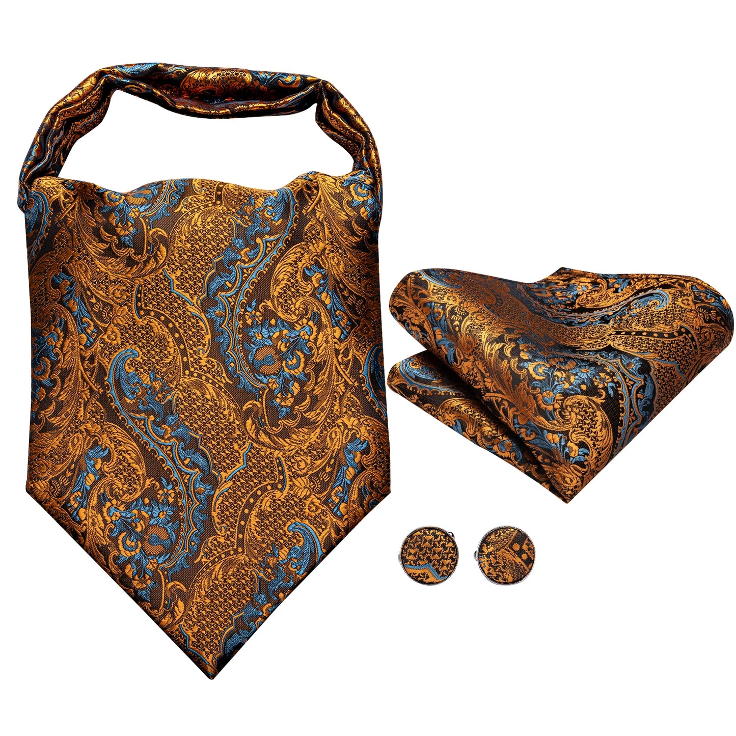 Men's Ascot Pocket Square Cufflinks Set Hi-Tie Silk Jacquard Floral Paisley Cravat Tie Male Formal Wedding Prom