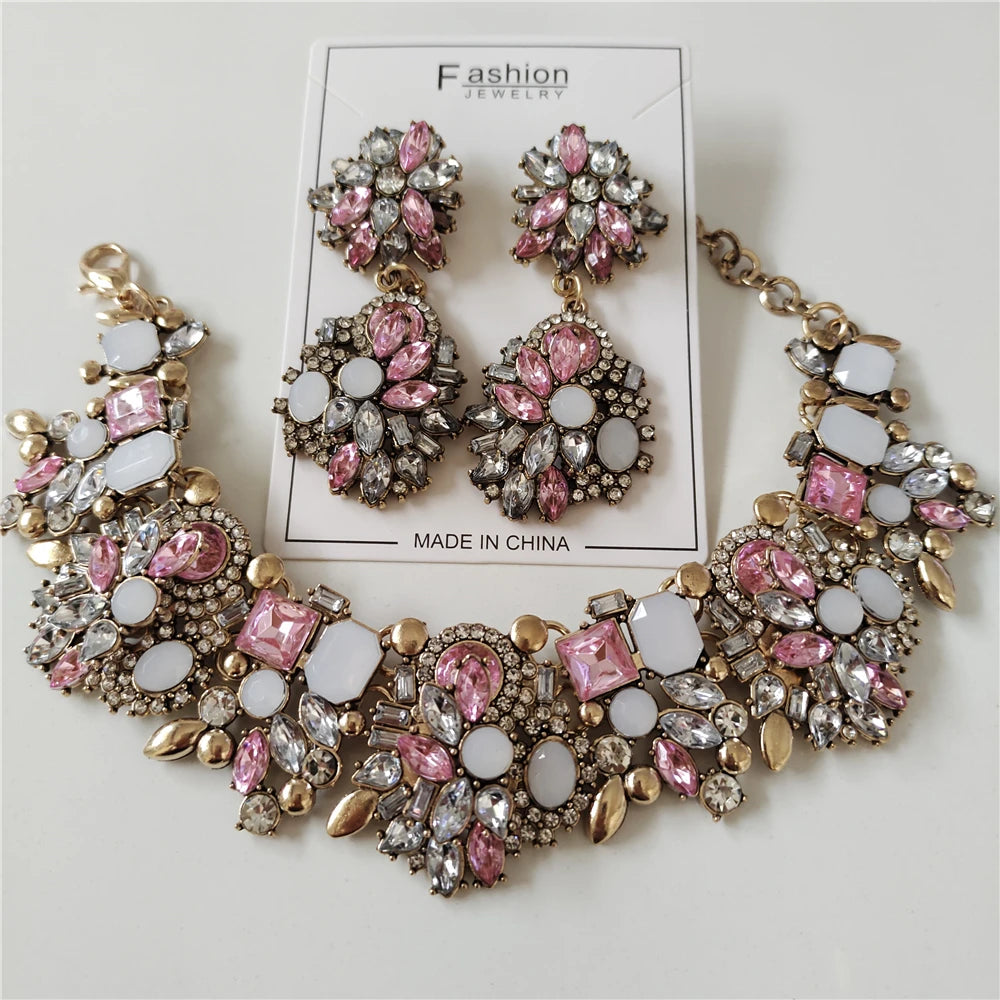 Crystal Rhinestone Jewelry Sets Necklace Bracelets & Earrings Set Wedding Bridal Jewelry