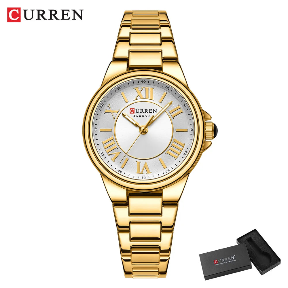 Women Watch CURREN Wristwatches Thin Quartz Watch with Luminous Hands Stainless Steel Bracelet