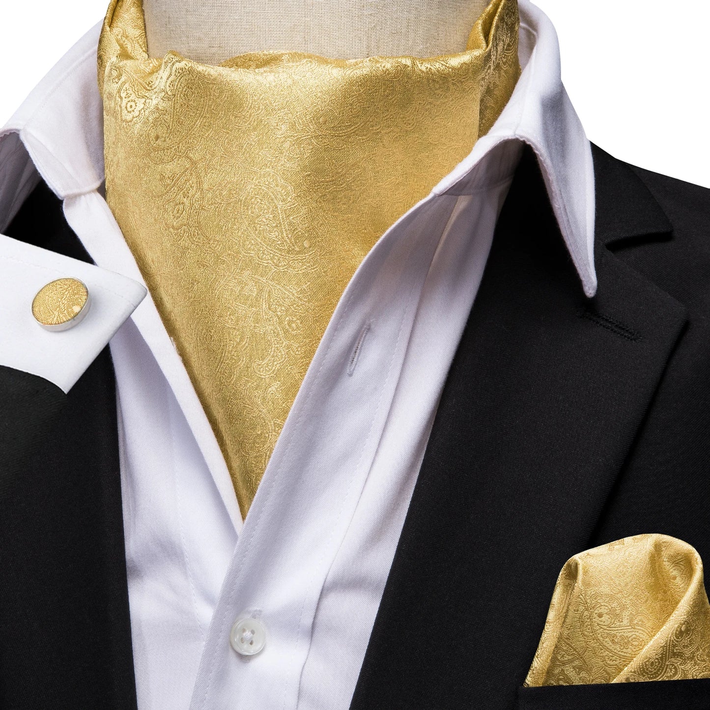 Men's Ascot Pocket Square Cufflinks Set Hi-Tie Silk Jacquard Floral Paisley Cravat Tie Male Formal Wedding Prom