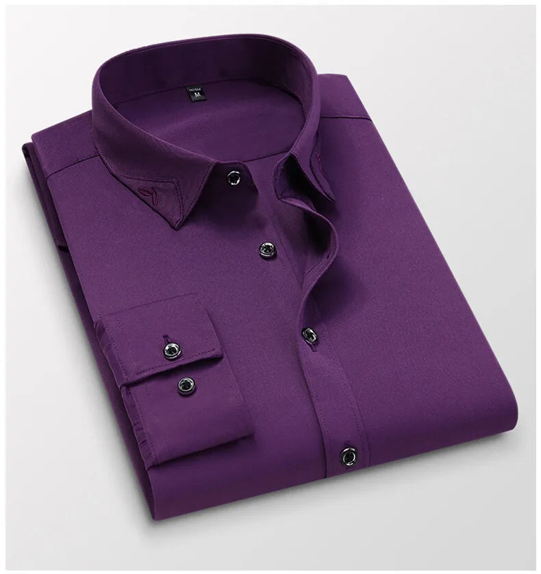 Men's Shirt Long-sleeved Lite Embroidered Business Shirt Classic Slim Formal Male Brand Dress