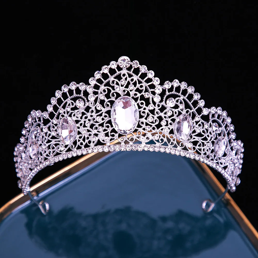 KMVEXO Vintage Baroque Fairy Crowns Bridle Crown Geometric Crystal Elf Tiaras for Women Wedding Costume