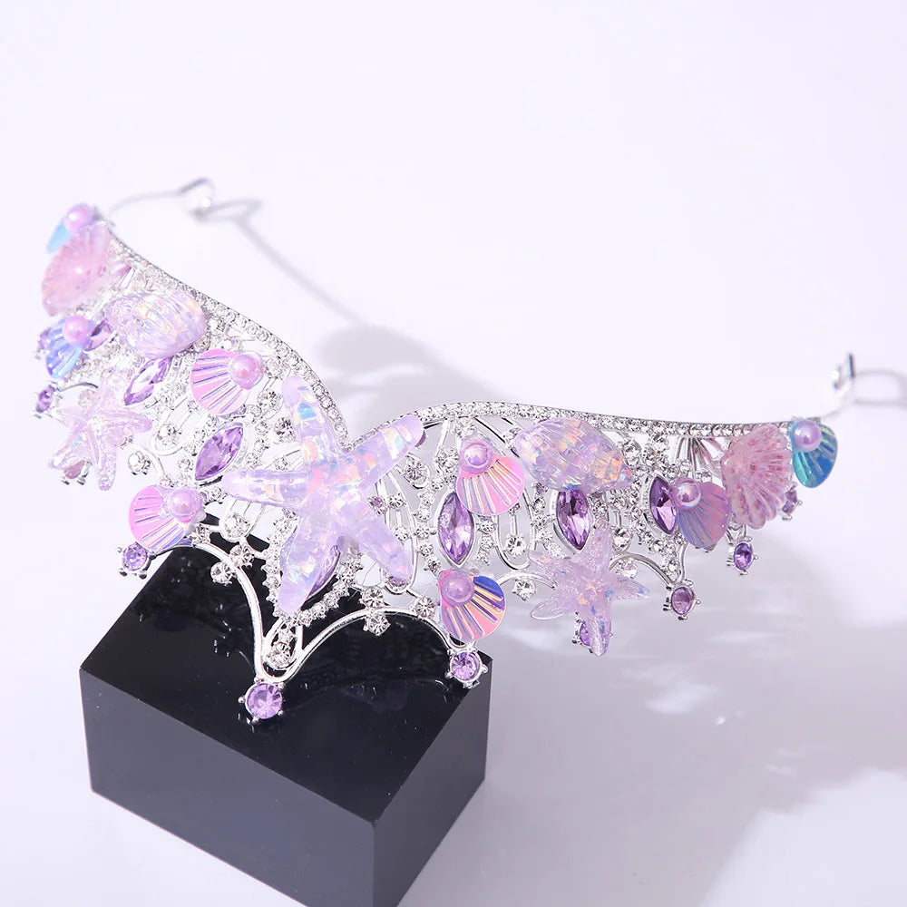 KMVEXO Mermaid Fish Crowns Ocean Style Costume Seashell Starfish Tiaras for Girls Fairy and Bridle Crown